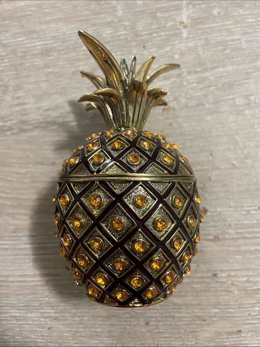 Vintage Gold Pineapple Trinket Box with Amber Stones